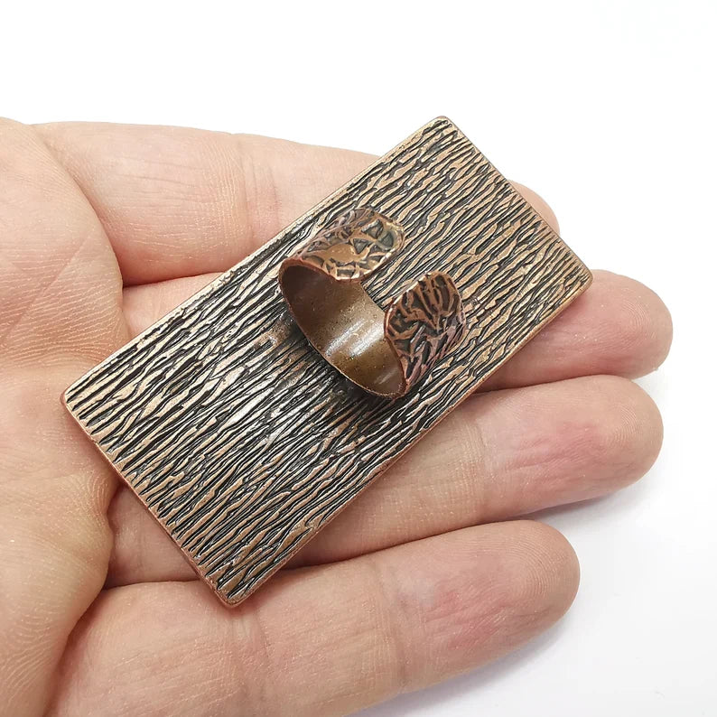 Big Rectangle Ring Blank Settings, Cabochon Mounting, Adjustable Antique Copper Resin Ring Base Bezel, Inlay Mosaic Epoxy (64x30mm) G34602