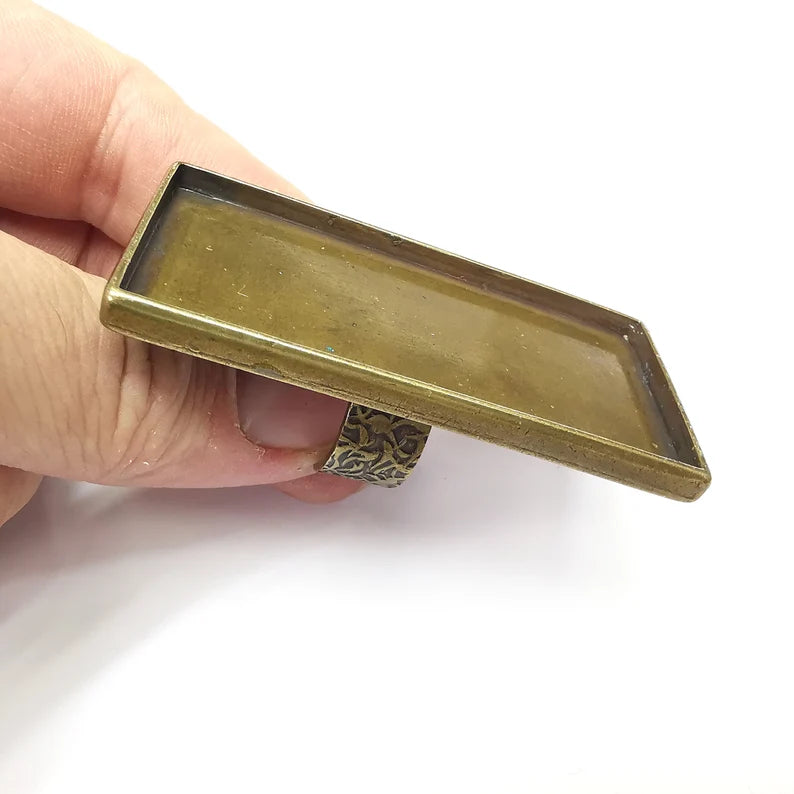 Big Rectangle Ring Blank Settings, Cabochon Mounting, Adjustable Antique Bronze Resin Ring Base Bezel, Inlay Mosaic Epoxy (64x30mm) G34605