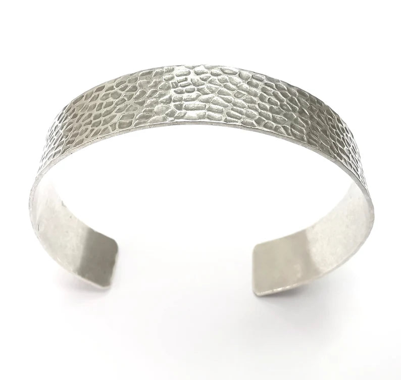 Hammered Bracelet Cuff Blank Base Antique Silver Plated Brass Adjustable Bracelet (15mm) G34609