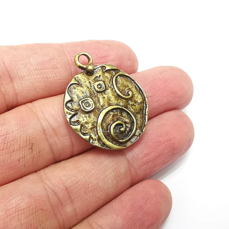 Disc Charms Antique Bronze Plated Charms (32x26mm) G34610