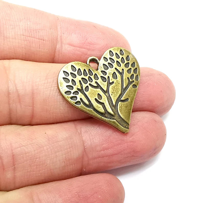 2 Heart Tree Charms Antique Bronze Plated Charms (27x26mm) G34611