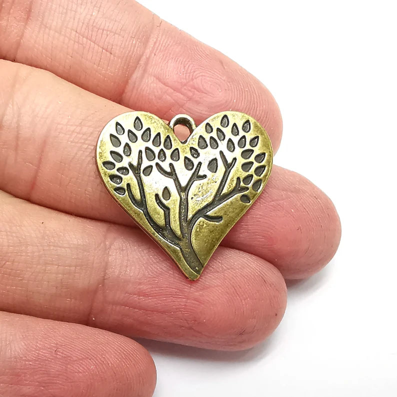 2 Heart Tree Charms Antique Bronze Plated Charms (27x26mm) G34611