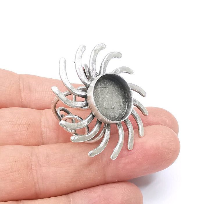 Round Sun Ring Setting Resin Ring Blank Cabochon Mounting Adjustable Ring Base Bezel Antique Silver Plated Brass (16mm) G34703