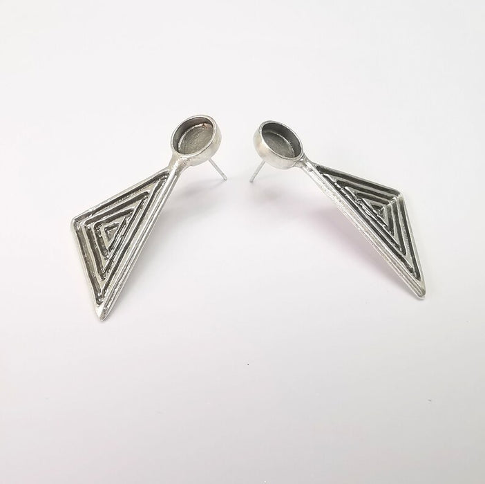 Triangle Silver Earring Blank Base Antique Silver Plated Brass Earring Bezel (8mm cabochon bezel) (41x18mm) G34705