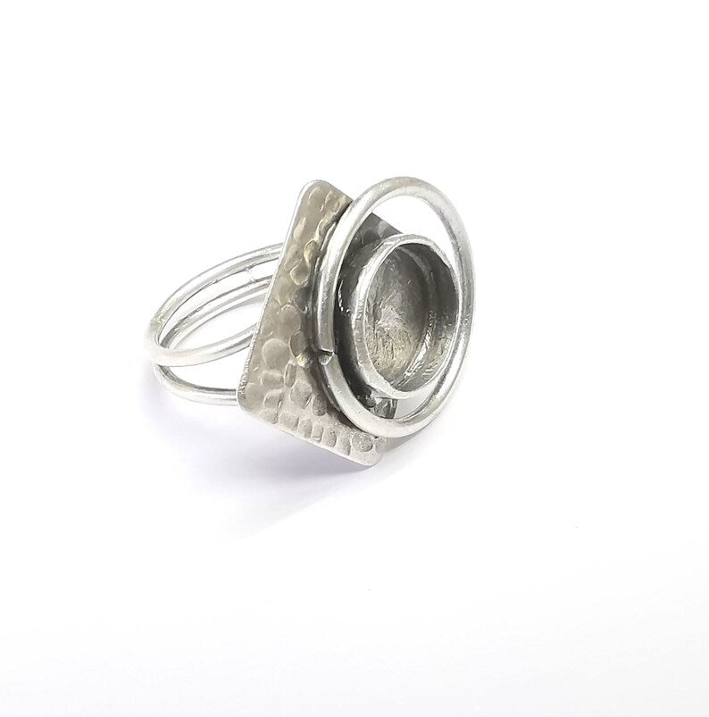 Square Circle Ring Setting Resin Ring Blank Cabochon Mounting Adjustable Ring Base Bezel Antique Silver Plated Brass (12mm) G34708