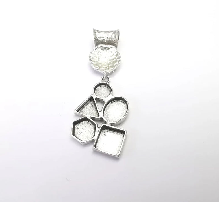 Geometric Pendant Blank Resin Bezel Mounting Cabochon Base Setting Antique Silver Plated Brass (63x25mm Blank) G34709