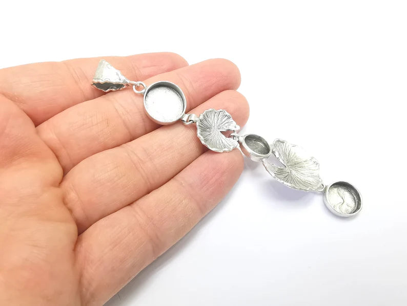 Round Pendant Blank Resin Bezel Mounting Cabochon Base Setting Antique Silver Plated Brass (108x25mm Blank) G34710