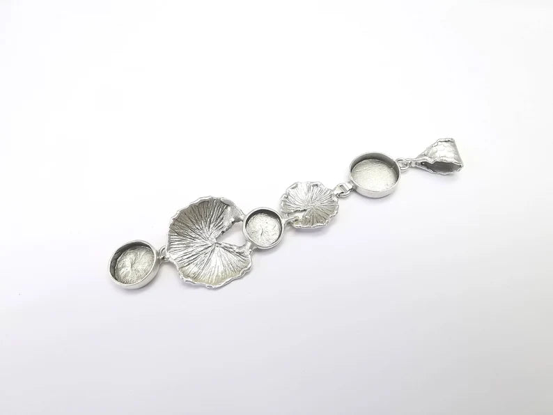 Round Pendant Blank Resin Bezel Mounting Cabochon Base Setting Antique Silver Plated Brass (108x25mm Blank) G34710