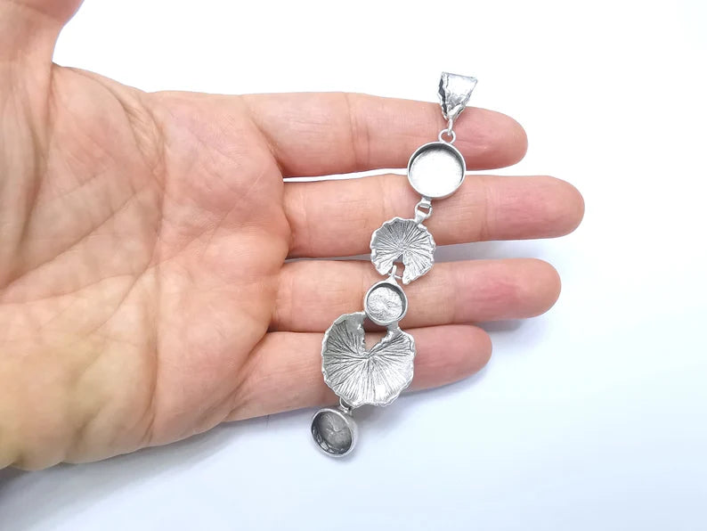 Round Pendant Blank Resin Bezel Mounting Cabochon Base Setting Antique Silver Plated Brass (108x25mm Blank) G34710