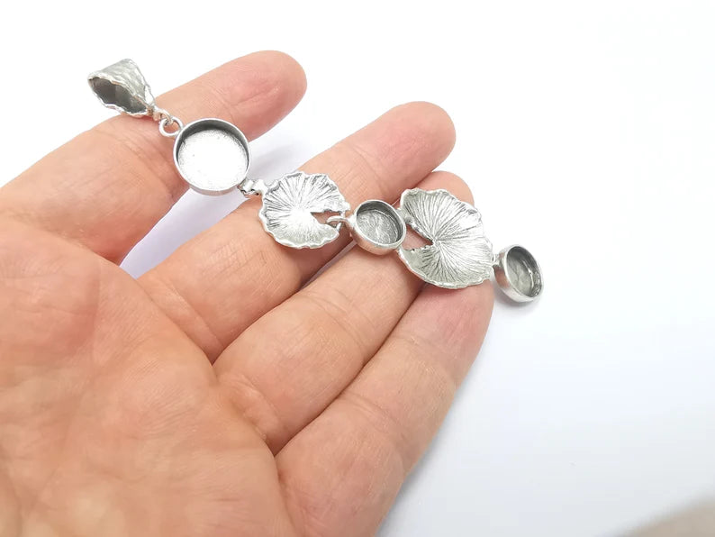 Round Pendant Blank Resin Bezel Mounting Cabochon Base Setting Antique Silver Plated Brass (108x25mm Blank) G34710