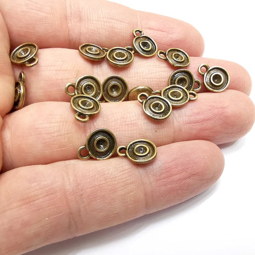 10 Round Charms Blanks, Resin Bezel Bases, Mosaic Mountings, Dry flower Frame, Polymer Clay base, Antique Bronze Plated (3mm) G34713