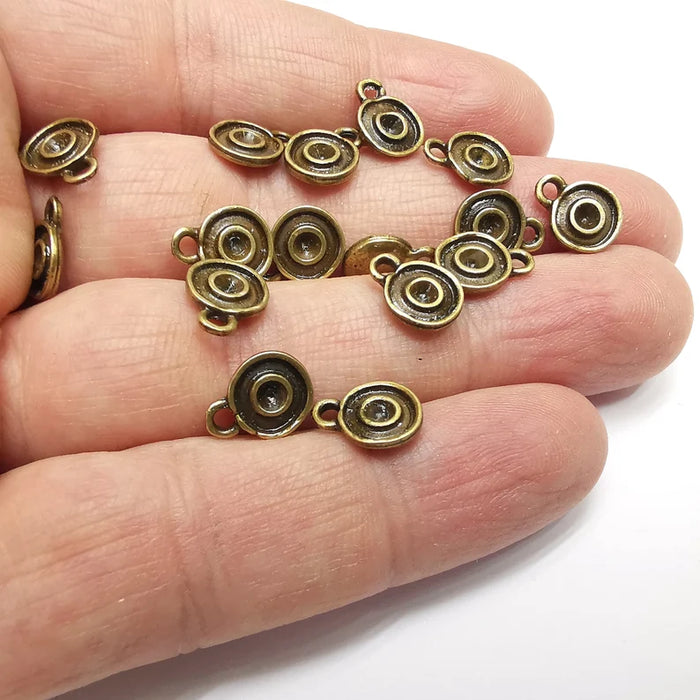 10 Round Charms Blanks, Resin Bezel Bases, Mosaic Mountings, Dry flower Frame, Polymer Clay base, Antique Bronze Plated (3mm) G34713