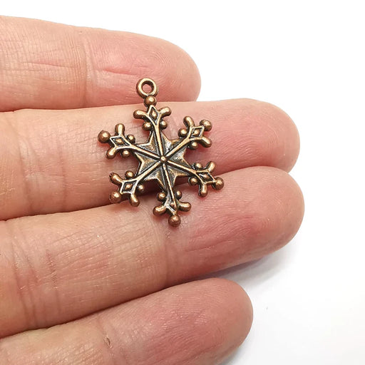 2 Snow Flake Charms, Antique Copper Plated Dangle Charms (28x21mm) G34717