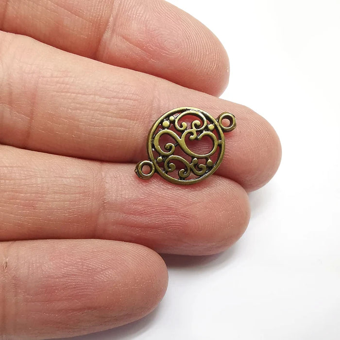5 Round Filigree Charms Connector Antique Bronze Plated Charms (20x14mm) G34718