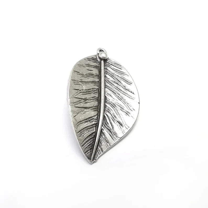 Leaf Charms, Antique Silver Plated (48x28mm) G34725