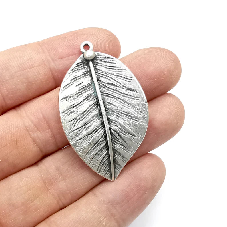 Leaf Charms, Antique Silver Plated (48x28mm) G34725