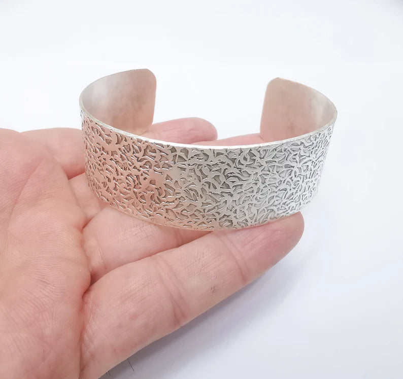 Hammered Bracelet Cuff Blank Base Antique Silver Plated Brass Adjustable Bracelet (25mm) G34618