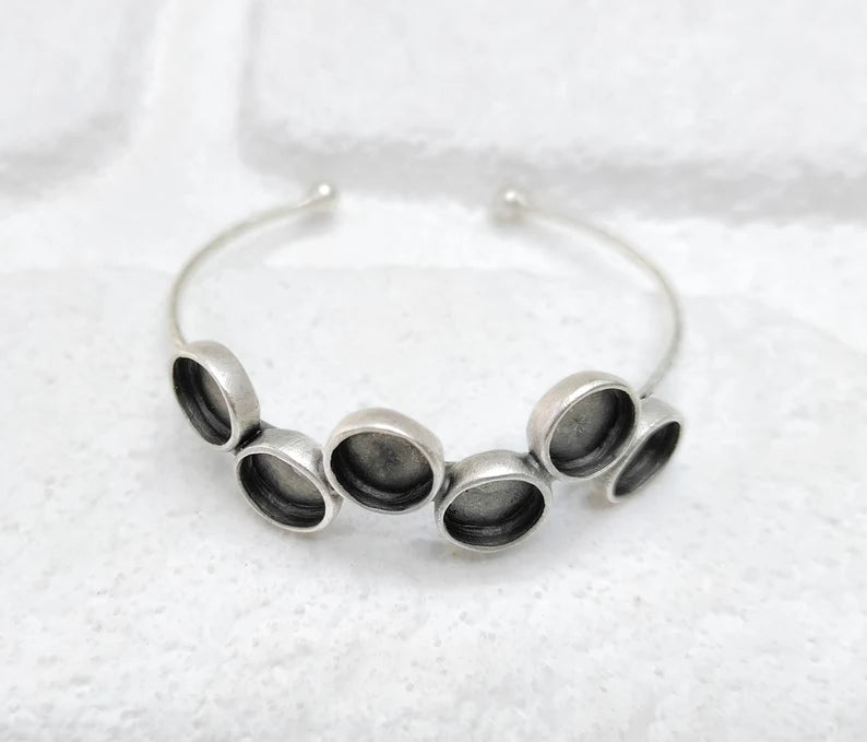 Round Bracelet Bezel Cuff Blank Resin Mountings Cabochon Base Setting Antique Silver Plated Brass Adjustable Bracelet Bezel (10mm) G34619