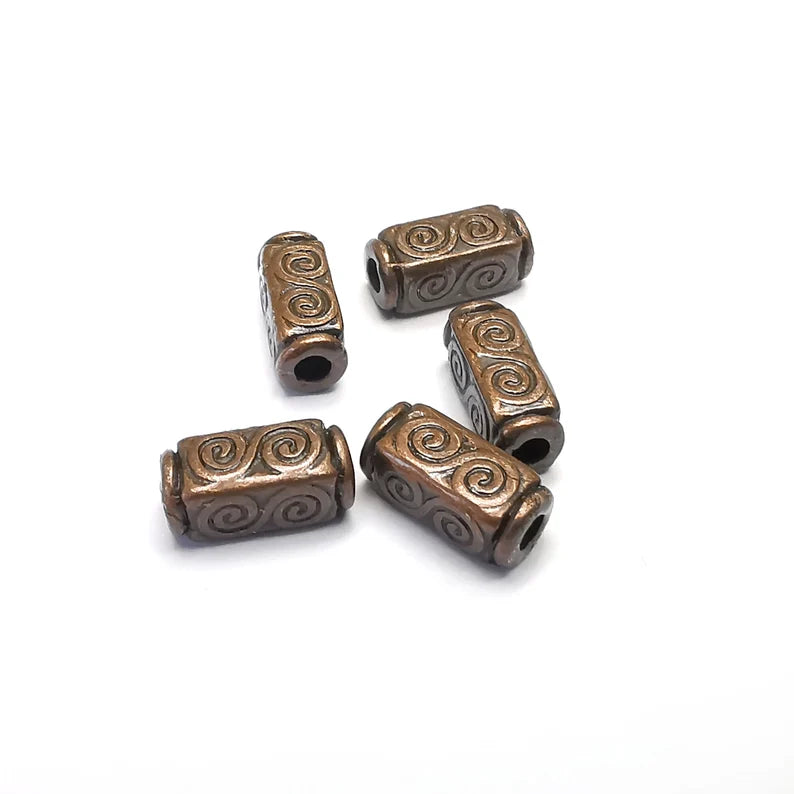 5 Swirl Rectangle Beads Antique Copper Plated Metal Beads (10x4mm) G34735