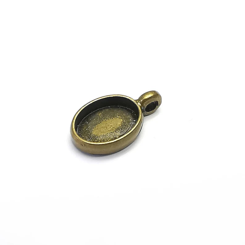 Oval Pendant Blanks Resin Bezel Base Mosaic Mountings Antique Bronze Plated (14x10mm Blank Size) G34737