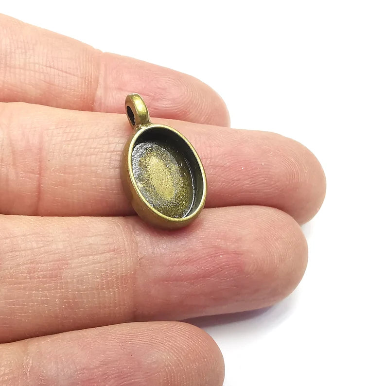 Oval Pendant Blanks Resin Bezel Base Mosaic Mountings Antique Bronze Plated (14x10mm Blank Size) G34737