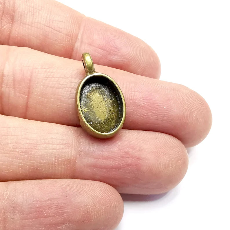 Oval Pendant Blanks Resin Bezel Base Mosaic Mountings Antique Bronze Plated (14x10mm Blank Size) G34737
