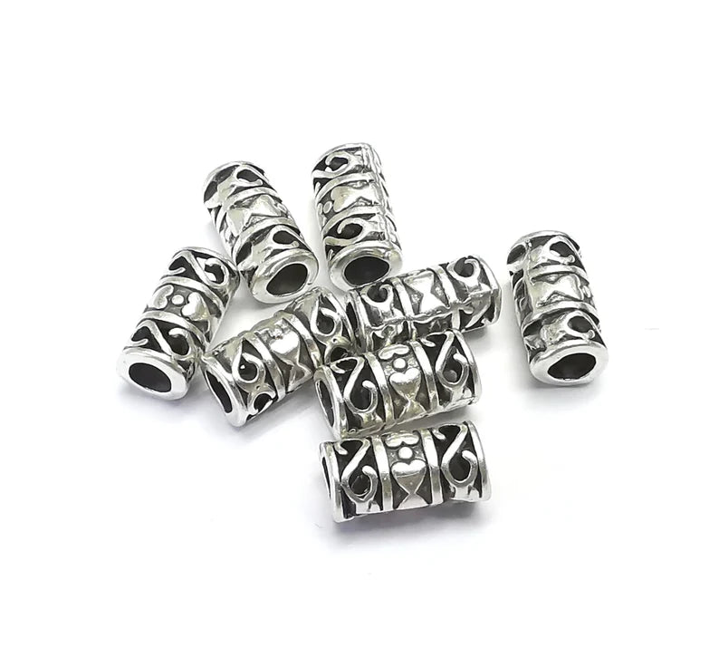 5 Cylinder Tube Beads Antique Silver Plated Metal Beads (12x6mm) G34738