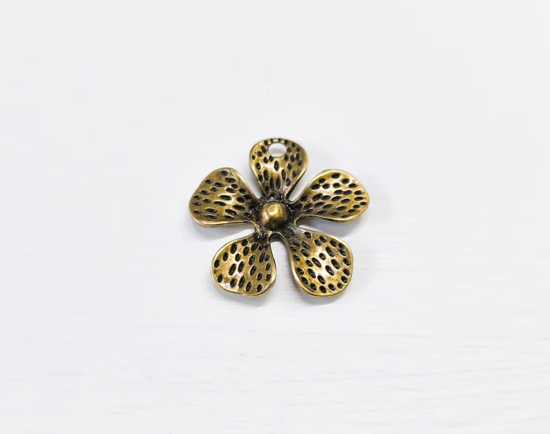 Flower Charms, Antique Bronze Plated Charms (31mm) G34626