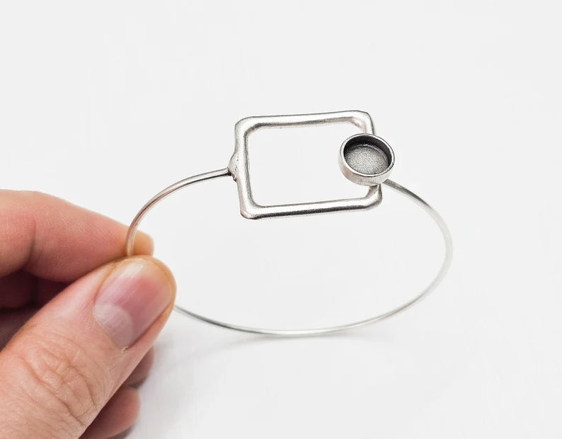 Rectangle Bracelet Blank Resin Cuff Dry Bezel Cabochon Base Adjustable Antique Silver Plated Brass (8mm Blank) G34627