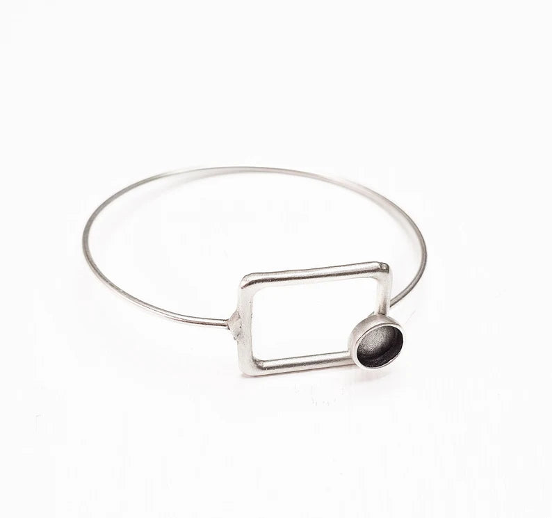 Rectangle Bracelet Blank Resin Cuff Dry Bezel Cabochon Base Adjustable Antique Silver Plated Brass (8mm Blank) G34627