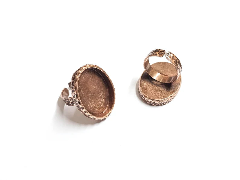 Ring Blank Setting Hammered Ring Base Bezel inlay Ring Backs Glass Cabochon Mounting Adjustable Antique Copper Plated Ring (25x18mm ) G34741