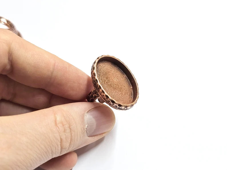 Ring Blank Setting Hammered Ring Base Bezel inlay Ring Backs Glass Cabochon Mounting Adjustable Antique Copper Plated Ring (25x18mm ) G34741
