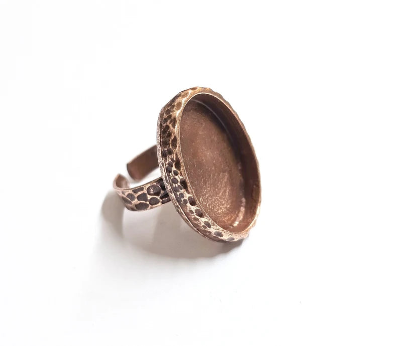 Ring Blank Setting Hammered Ring Base Bezel inlay Ring Backs Glass Cabochon Mounting Adjustable Antique Copper Plated Ring (25x18mm ) G34741