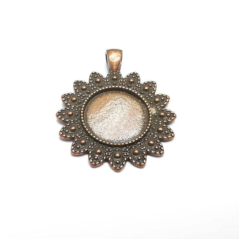 Flower Charms Blanks, Resin Bezel Bases, Mosaic Mountings, Dry flower Frame, Polymer Clay base, Antique Copper Plated (19mm) G34744