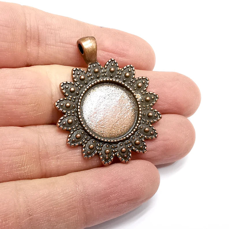 Flower Charms Blanks, Resin Bezel Bases, Mosaic Mountings, Dry flower Frame, Polymer Clay base, Antique Copper Plated (19mm) G34744