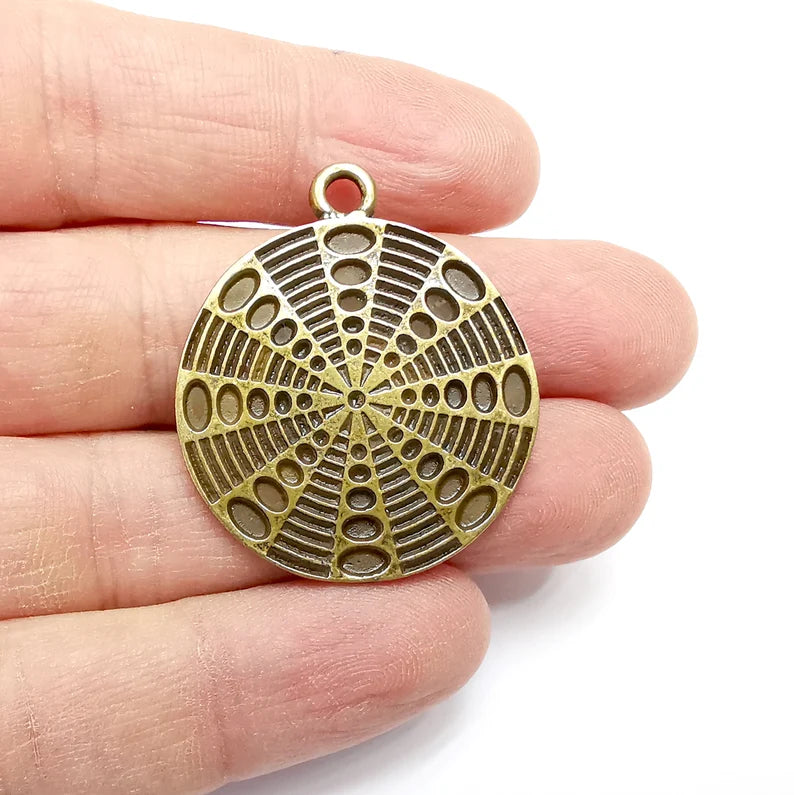 Disc Round Charms, Antique Bronze Plated (40x34mm) G34746