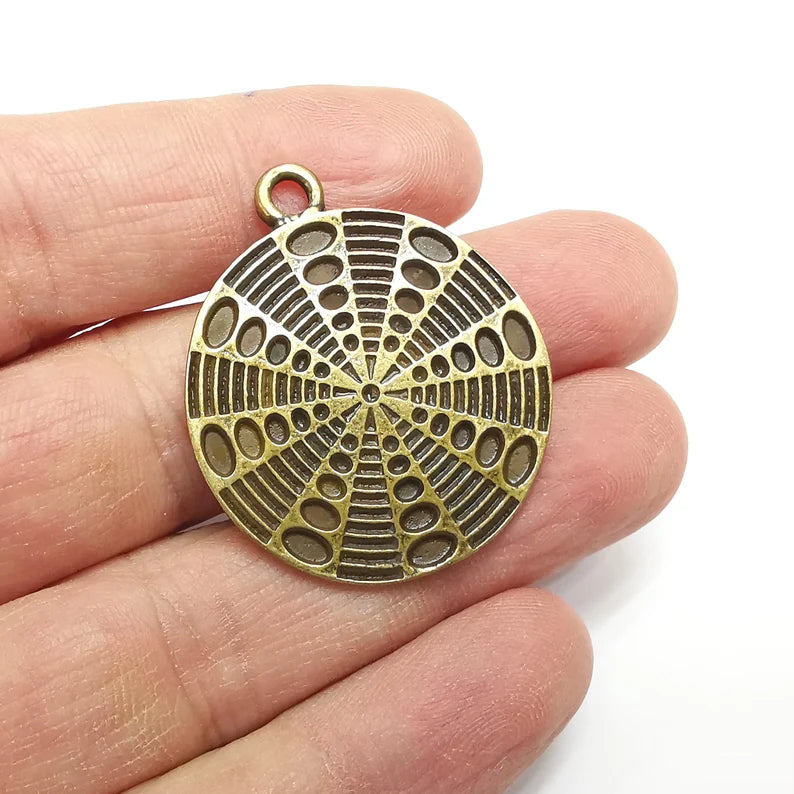 Disc Round Charms, Antique Bronze Plated (40x34mm) G34746