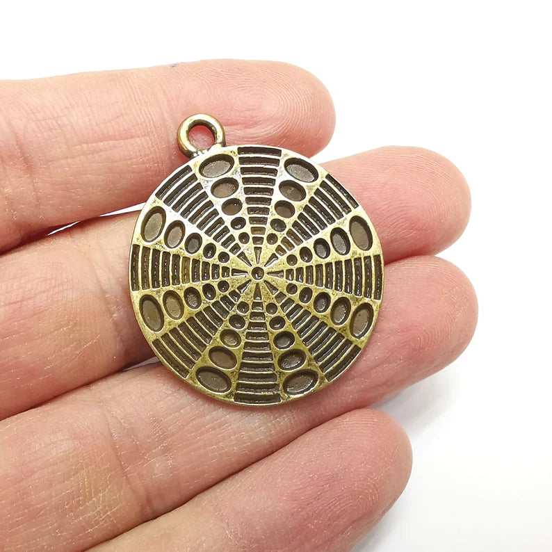 Disc Round Charms, Antique Bronze Plated (40x34mm) G34746