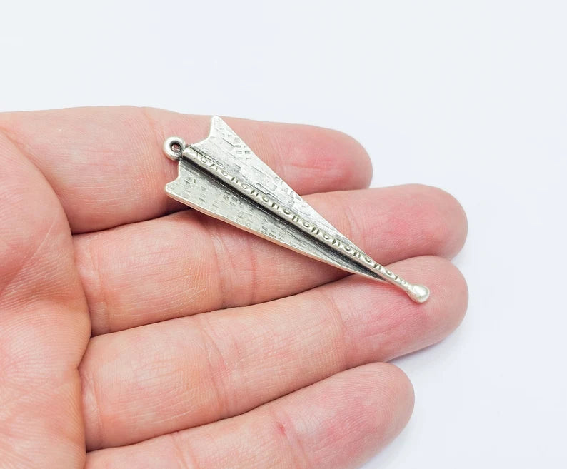 Triangle Silver Charms, Antique Silver Plated (57x19mm) G34636