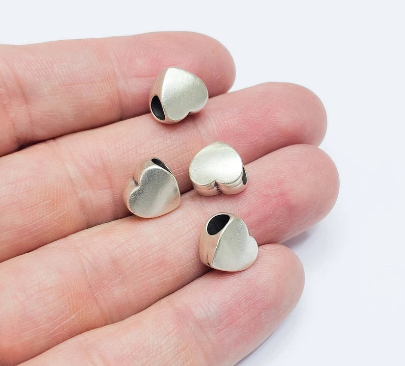 2 Heart Beads Antique Silver Plated Metal Beads (11mm) G34640