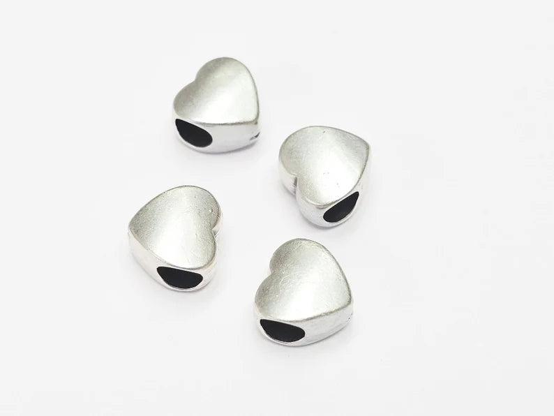 2 Heart Beads Antique Silver Plated Metal Beads (11mm) G34640