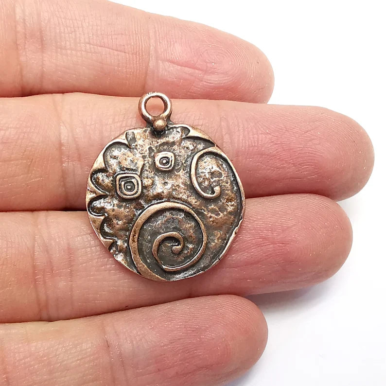 Disc Charms Antique Copper Plated Charms (32x26mm) G34643