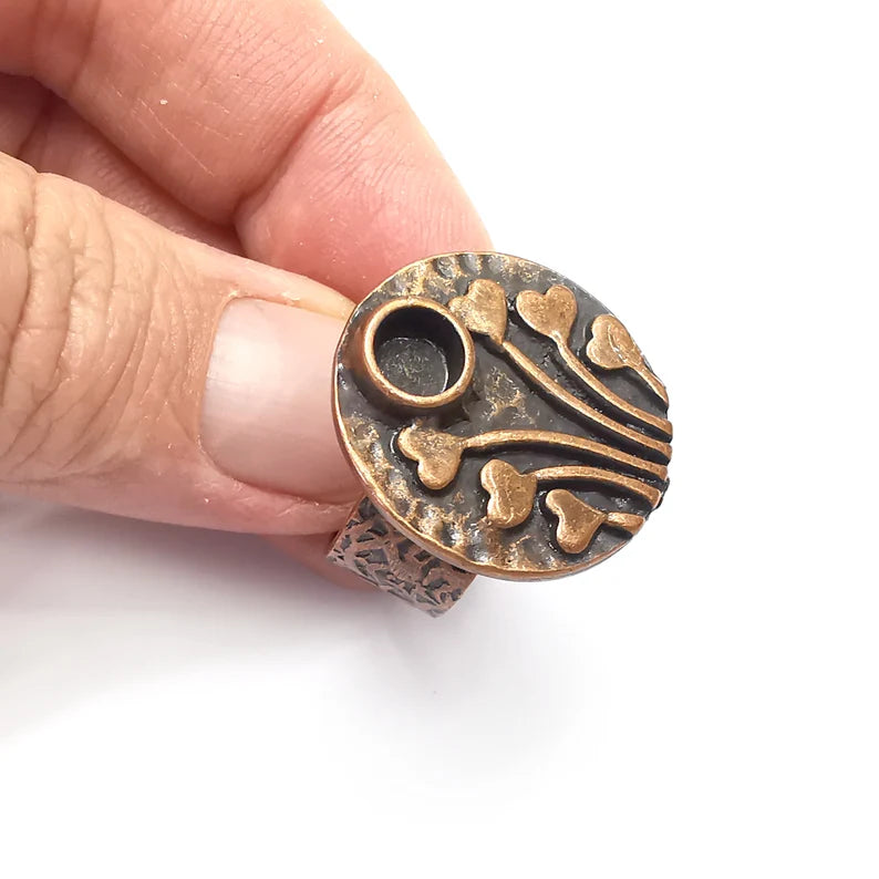 Heart Ring Blank Setting, Cabochon Mounting, Adjustable Resin Ring Base Bezels, Antique Copper Inlay Ring Mosaic Ring Bezel (6mm) G34644