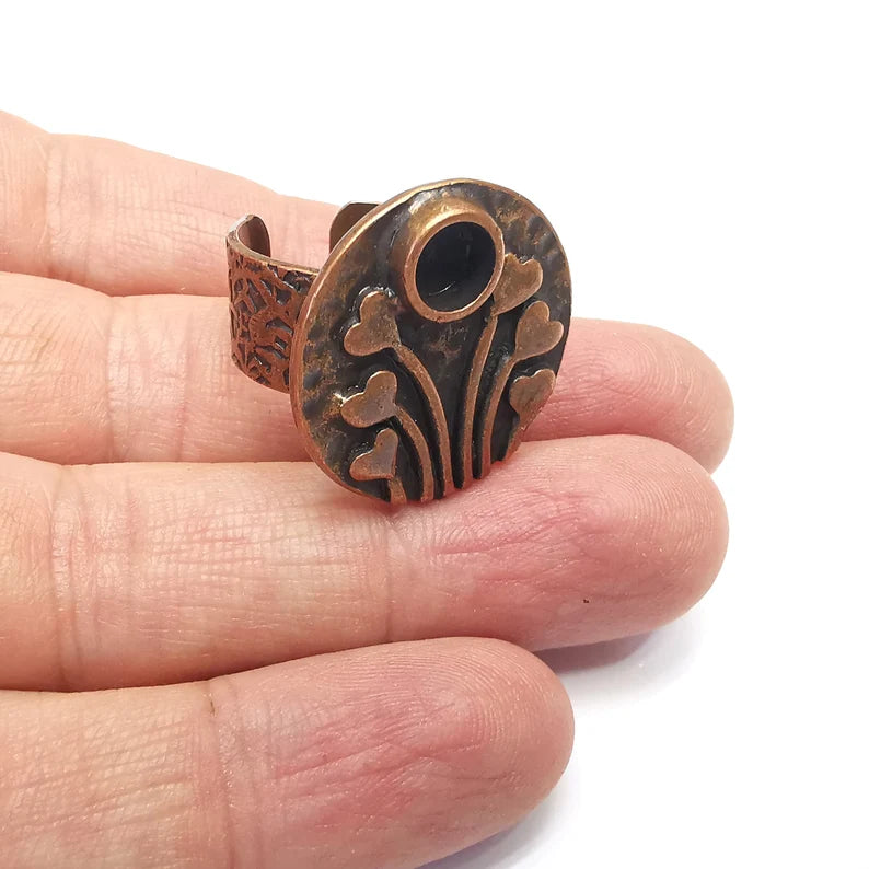 Heart Ring Blank Setting, Cabochon Mounting, Adjustable Resin Ring Base Bezels, Antique Copper Inlay Ring Mosaic Ring Bezel (6mm) G34644