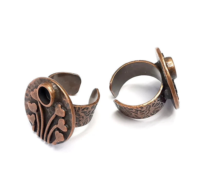 Heart Ring Blank Setting, Cabochon Mounting, Adjustable Resin Ring Base Bezels, Antique Copper Inlay Ring Mosaic Ring Bezel (6mm) G34644
