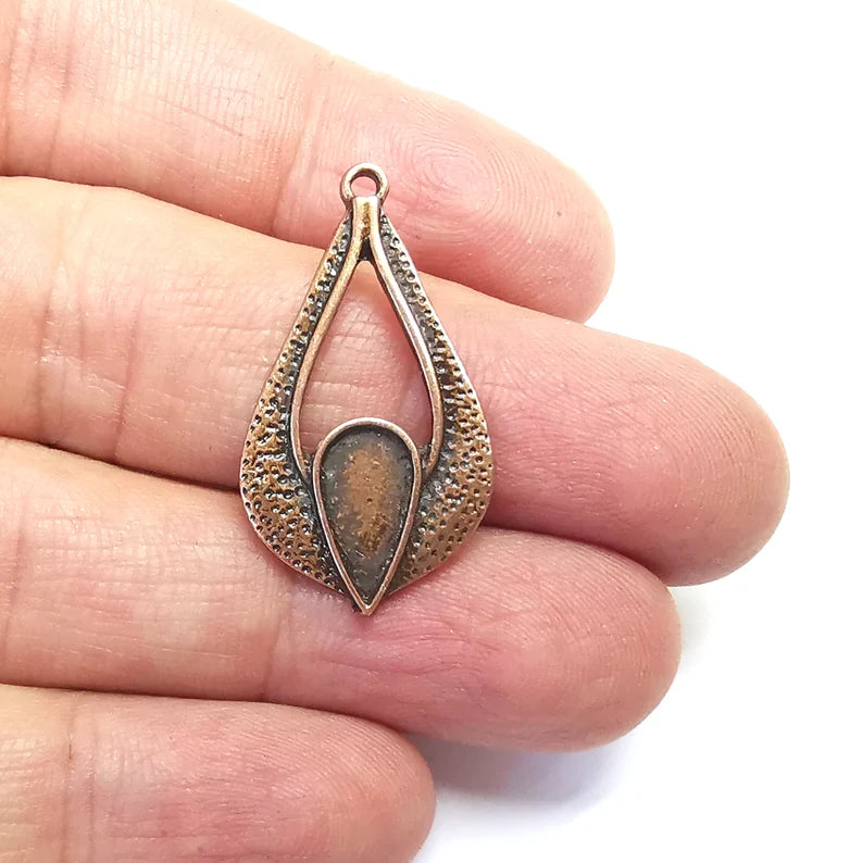 Drop Charm Blank Base Antique Copper Plated 32x18mm (12x6mm bezel) G34646