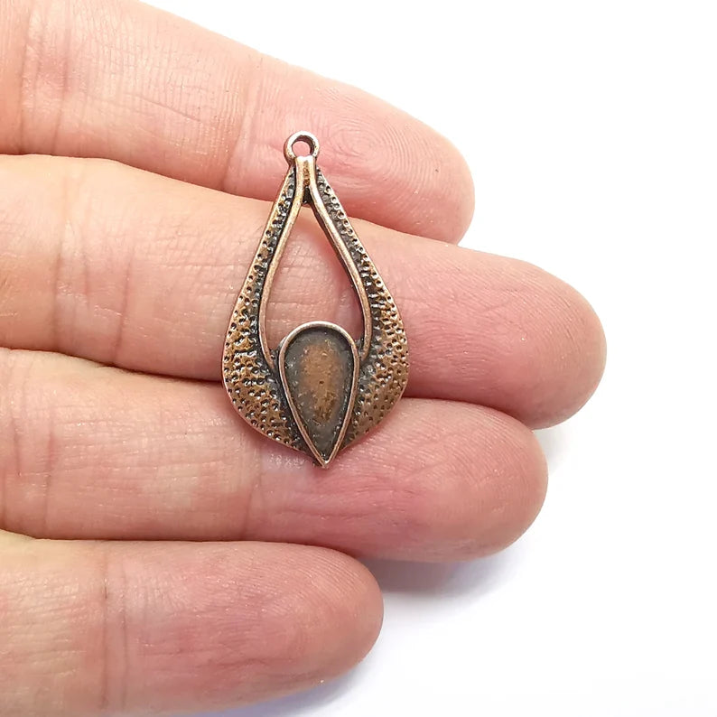 Drop Charm Blank Base Antique Copper Plated 32x18mm (12x6mm bezel) G34646
