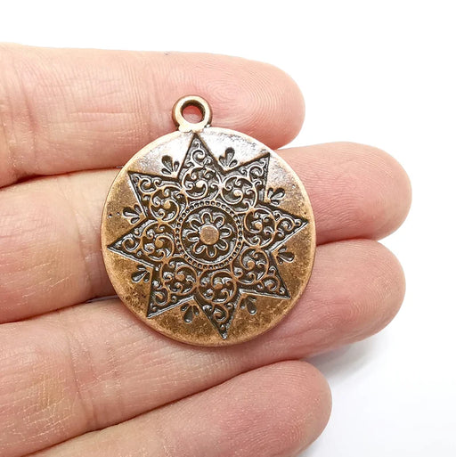 Flower Round Charms, Antique Copper Plated (38x32mm) G34750