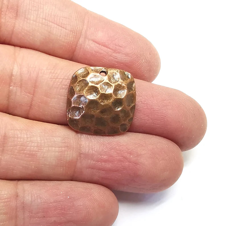 2 Hammered Dome Square Charms, Antique Copper Plated Dangle Charms (18x18mm) G34651