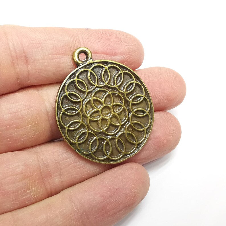 Flower Charms, Antique Bronze Plated (40x34mm) G34758